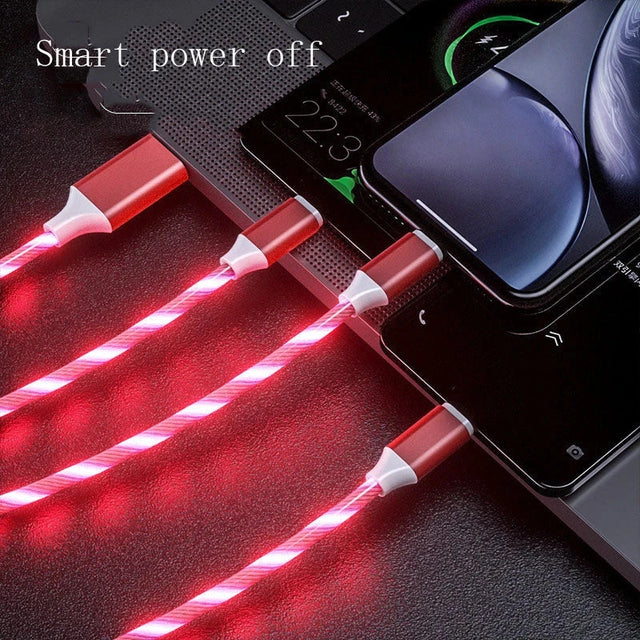 Cable 3 en 1 con Luz LED — iPhone, USB-C y Micro USB