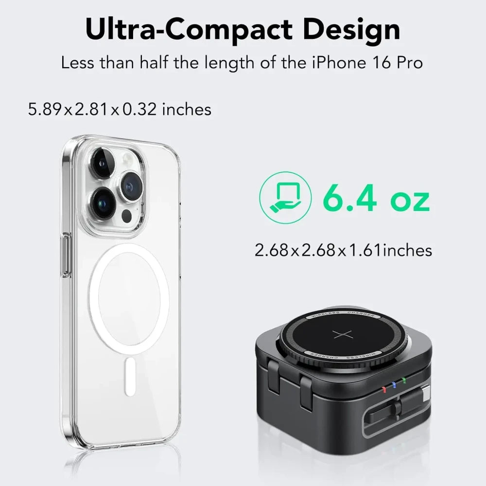 Cargador Magnético Inalámbrico Retráctil 3-en-1 — Carga Rápida sin Cables