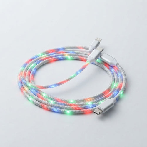 3 In 1 Micro USB Type C Cable LED Flowing Light Type C Chager Cable Mobile Phone Charging Wire